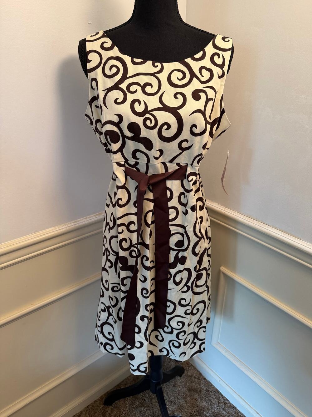 NWT Vintage R&K Originals Scroll Swirl Dress Sleeveless Midi Belted Indie Sleeze